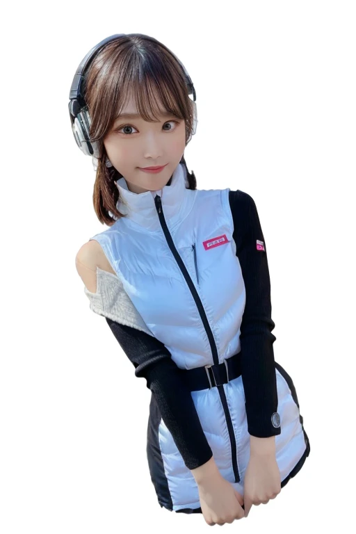 An innocent 20-year-old girl、((White tank top, Dramatic Pose)),smile,BREAK (Spacecraft control room background):2,、BREAK RAW Photos, (8k、highest quality、masterpiece:1.2)、(Intricate details:1.4)、(Photorealistic:1.4)、Octane Rendering、Complex 3D rendering with ultra-detail, Studio Soft Light, Rim Light, Vivid details, Super Detail, Realistic skin texture, Detailed aspect, Beautiful details in the eyes, Highly detailed CG Unity 16k wallpaper, compensate, (Detailed Background:1.2), Glowing Skin, whole body、(astrovest):2,(black long sleeves):5,headphone,smartwatch,((Standing with hands behind back、Leaning forward、Angle from above))