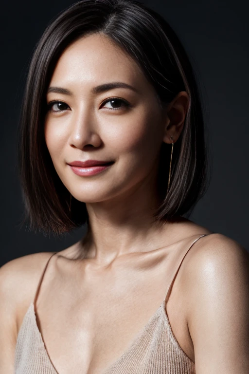 8k images, highest quality, masterpiece, Realistic, Realistic, High resolution, Ray Tracing, 1 sexy Japanese middle-aged woman,Fine wrinkles on the face、 Dark deep V-neck super thin sweater, The skin is transparent、Shapely round breasts, Detailed skin texture, Brown curly hair, Straight hair, A plump figure, ((View your viewers))