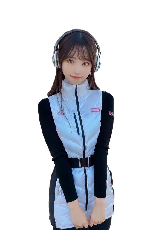 An innocent 20-year-old girl、((White tank top, Dramatic Pose)),smile,BREAK (Spacecraft control room background):2,、BREAK RAW Photos, (8k、highest quality、masterpiece:1.2)、(Intricate details:1.4)、(Photorealistic:1.4)、Octane Rendering、Complex 3D rendering with ultra-detail, Studio Soft Light, Rim Light, Vivid details, Super Detail, Realistic skin texture, Detailed aspect, Beautiful details in the eyes, Highly detailed CG Unity 16k wallpaper, compensate, (Detailed Background:1.2), Glowing Skin, whole body、(astrovest):2,(black long sleeves):5,headphone,smartwatch,((Standing with hands behind back、Leaning forward、Angle from above))