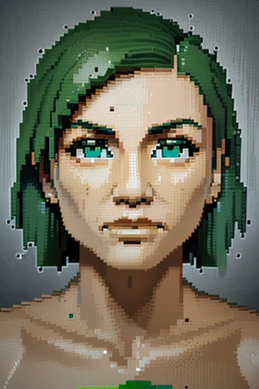 a closeup of a pixel head with green hair, voxel art, 2 d niedrige Polygonkunst, 2d 8 Bits graphic, verpixelt, voxels, Resembles a mixture of dirt, Pixelgrafik, pixelige Kunst, voxel, hochwertige Voxel-Kunst, 8 Bit, 8 Bit, pixel art 8 - bit in verschiedenen Variationen