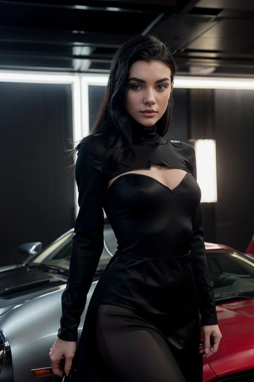 A very beautiful girl with black hair, blue eyes, sharp, stunning features, and a perfect sculpted body. She is the youngest daughter of a very wealthy family, and well, she is in the fifties and with Bruce Wayne, enjoying her time with him while...
They ride in a red car without a roof With Bruce Wayne and she was wearing one of Marilyn Morneau's dresses and he was dressed like what a Gotham billionaire would wear.