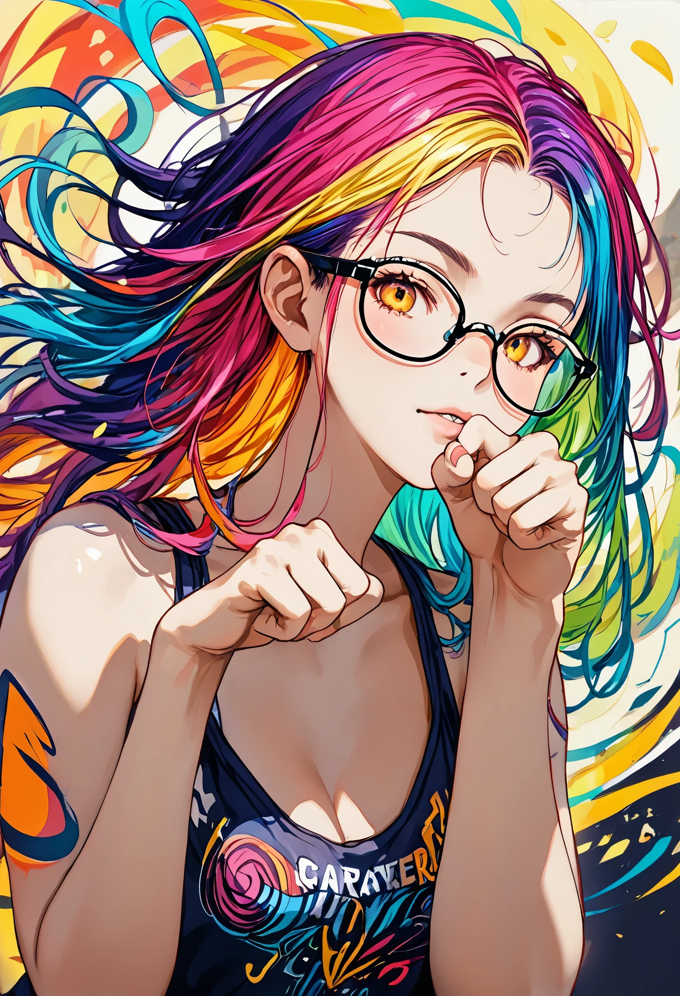 highres, top quality, best quality, paid reward available, High-quality illustrations, unparalleled masterpiece, perfect artwork, absurdres, Werewolves with colorful hair and glasses, detailed anime art, assorted facial expression, fully posable, neutral pose, extra detailed body, 5fingers, thinking pose, cool pose(highly detailed figure)complete detailed body,