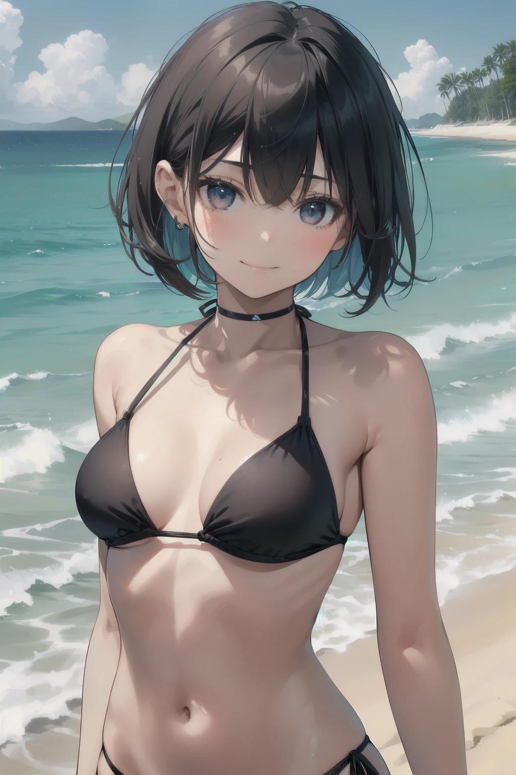 ((SFW: 1.5)), ((SFW, Minimalist Bandeau Bikini, Beach, Slender Figure, Ultra-Short Hair with Side Lock, Wide Smile, 1 Woman)), Ultra-high Resolution, (Genuine: 1.5), RAW Photos, Highest Quality, (PhotoGenuineistic), Focused, Soft Light,
(()), (Japanese), (Young Face), (Surface), (Depth of Written Boundary), Masterpiece, (PhotoGenuine), Woman, Bangs,
((1 girl)), ((Bangs styled in a loose, side-swept fashion)),
