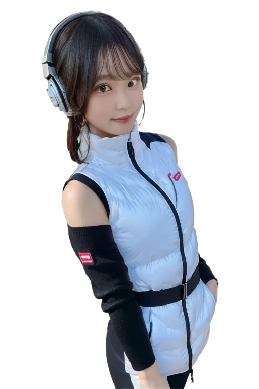 An innocent 20-year-old girl、((White tank top, Dramatic Pose)),smile,BREAK (Spacecraft control room background):2,、BREAK RAW Photos, (8k、highest quality、masterpiece:1.2)、(Intricate details:1.4)、(Photorealistic:1.4)、Octane Rendering、Complex 3D rendering with ultra-detail, Studio Soft Light, Rim Light, Vivid details, Super Detail, Realistic skin texture, Detailed aspect, Beautiful details in the eyes, Highly detailed CG Unity 16k wallpaper, compensate, (Detailed Background:1.2), Glowing Skin, whole body、(astrovest):2,(black long sleeves):5,headphone,smartwatch,((Standing with hands behind back、Leaning forward、Angle from above))