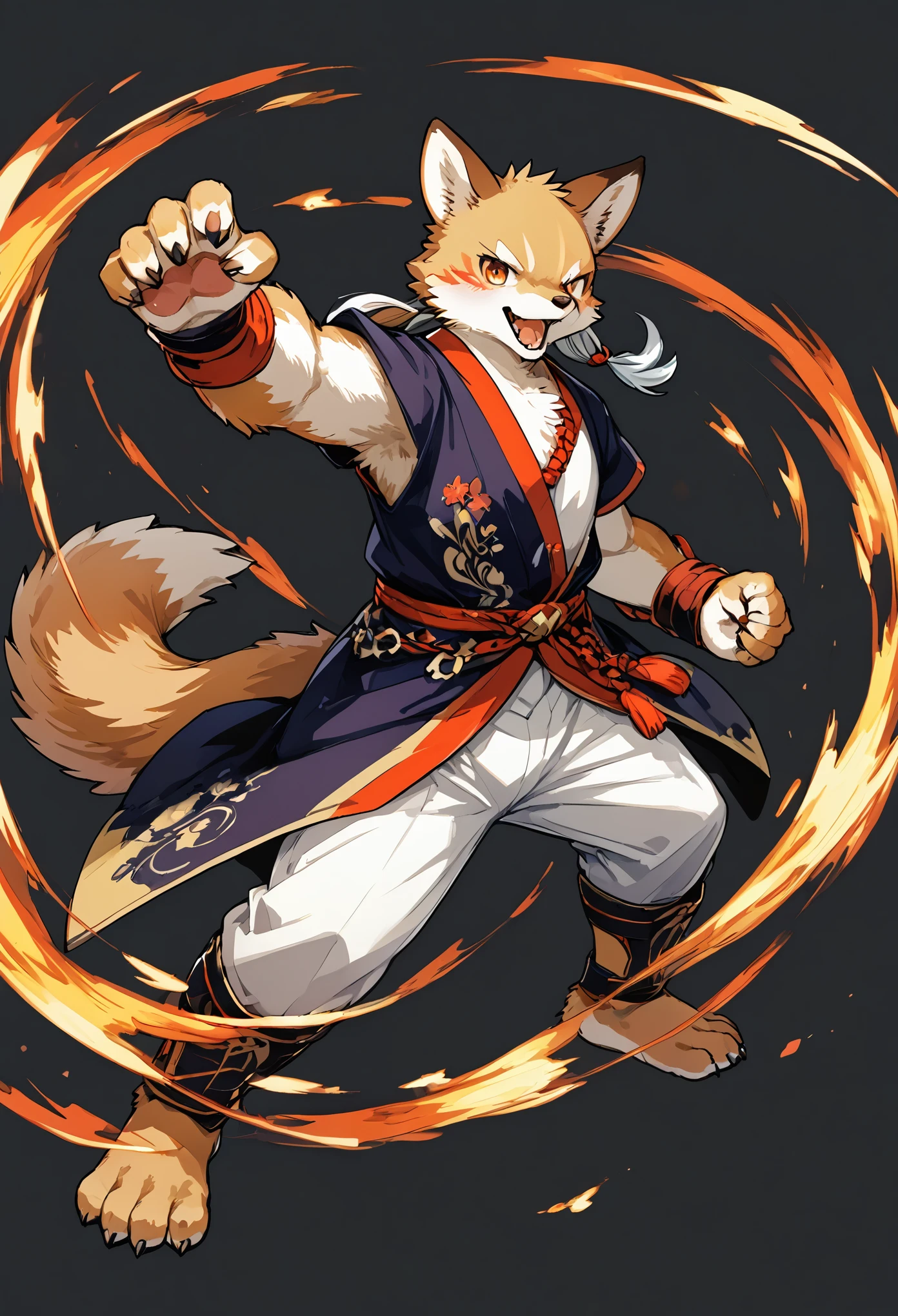 social game, unit illustration, fighting pose, fantasy, 1boy, solo, furry, kemono, detailed body fur, full body,