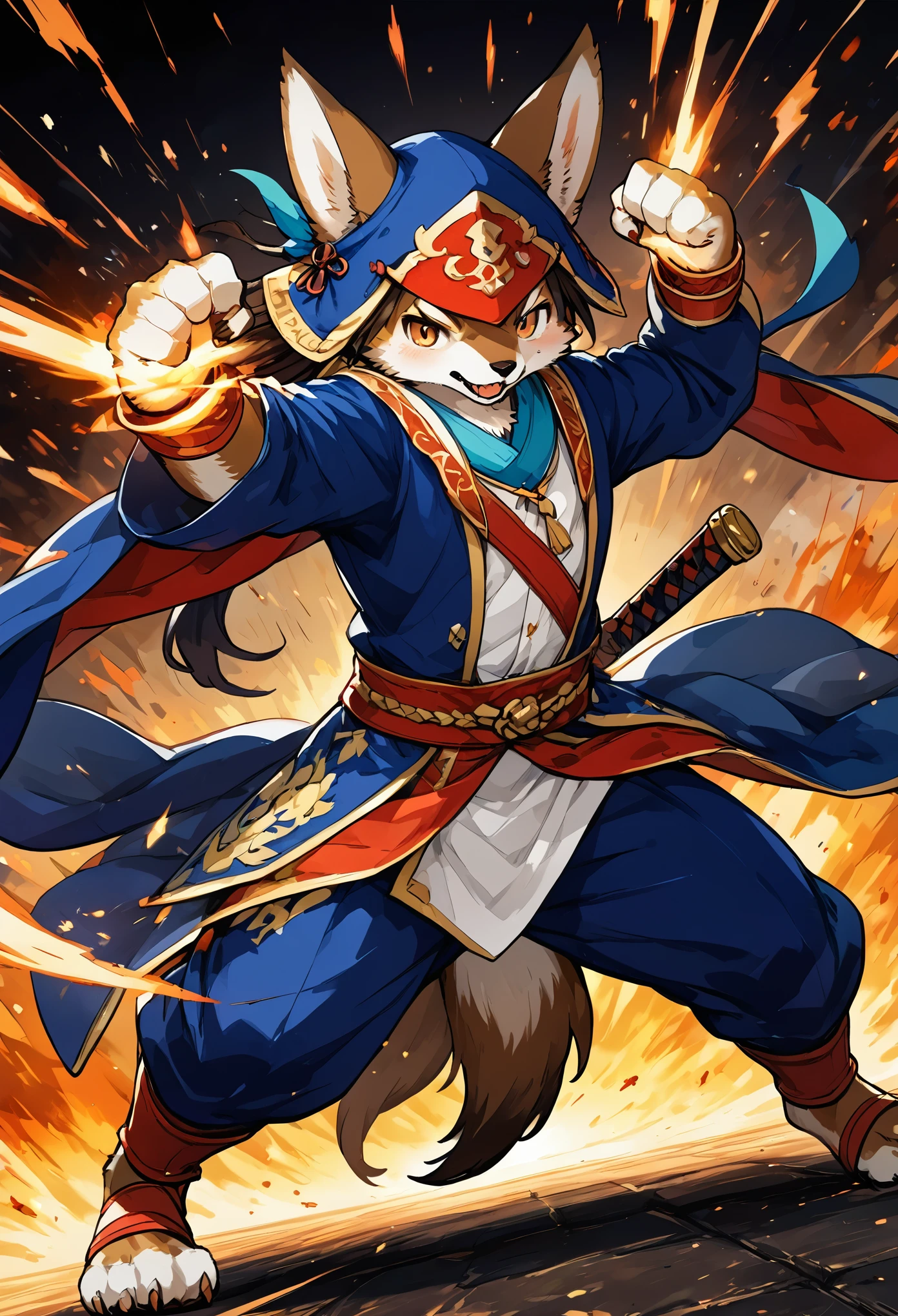 social game, unit illustration, fighting pose, fantasy, 1boy, solo, furry, kemono, detailed body fur, full body,