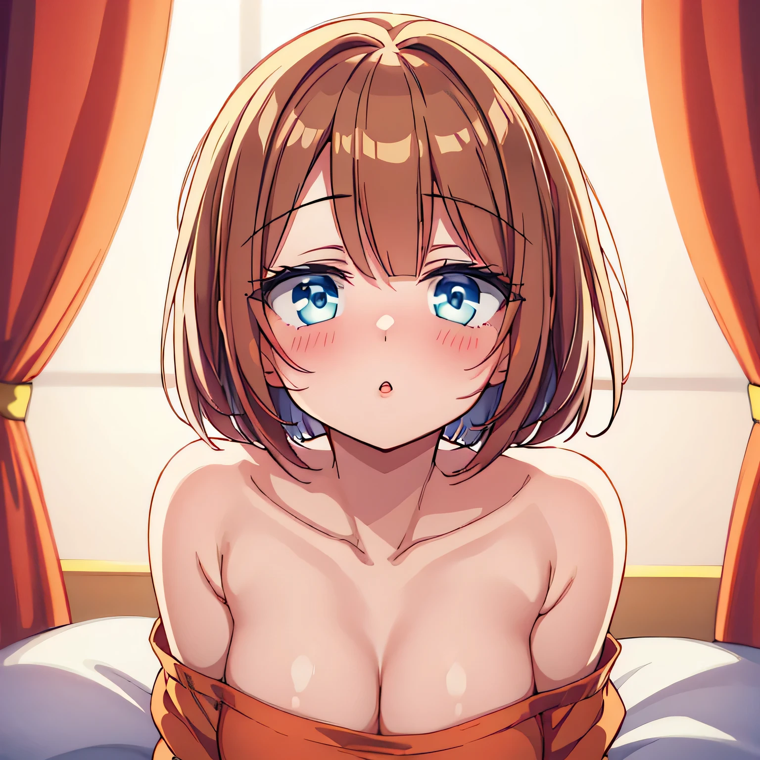 (masterpiece, highres, high resolution:1.2), anime 20 yo girl, portrait, shoulders up, illustration. drawn, blushing, solo, sad, sad face, freckles, big lips, huge breasts, perfect body, wearing a turtleneck sweater, anime girl, visible , visible nipples, shirt lift, lying on bed, blowjob
