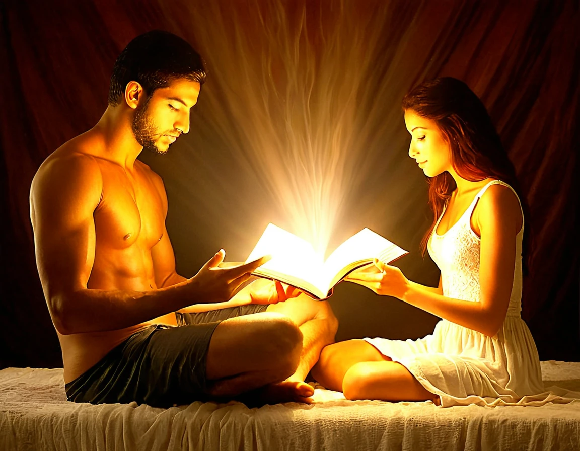 energy reading between two people ethereal photorealistic