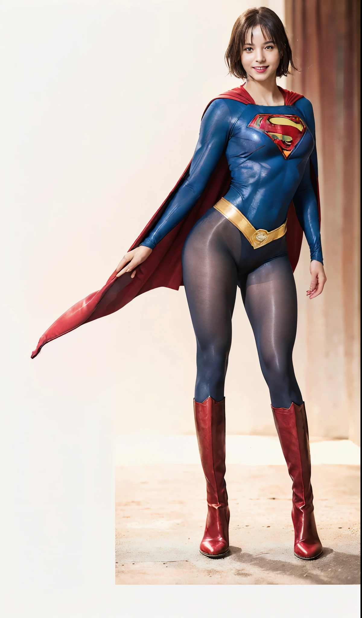 No background、(((Beautiful legs in black tights.)))、(((Legally express the beauty of your smile)))、((((Make the most of your original images)))、(((体にぴったりフィットするSupergirl Costume)))、(((Supergirl Costume)))、(((Beautiful Short Hair)))、(((She is winking cutely.)))、(((Please wear black tights....、Wear red boots)))、((Best image quality、8k))、((highest quality、8k、masterpiece:1.3))、(((Preserve background )))、Sharp focus:1.2、Beautiful woman with perfect figure:1.4、Slim Abs:1.2、Wet body:1.5、Highly detailed face and skin texture、8k