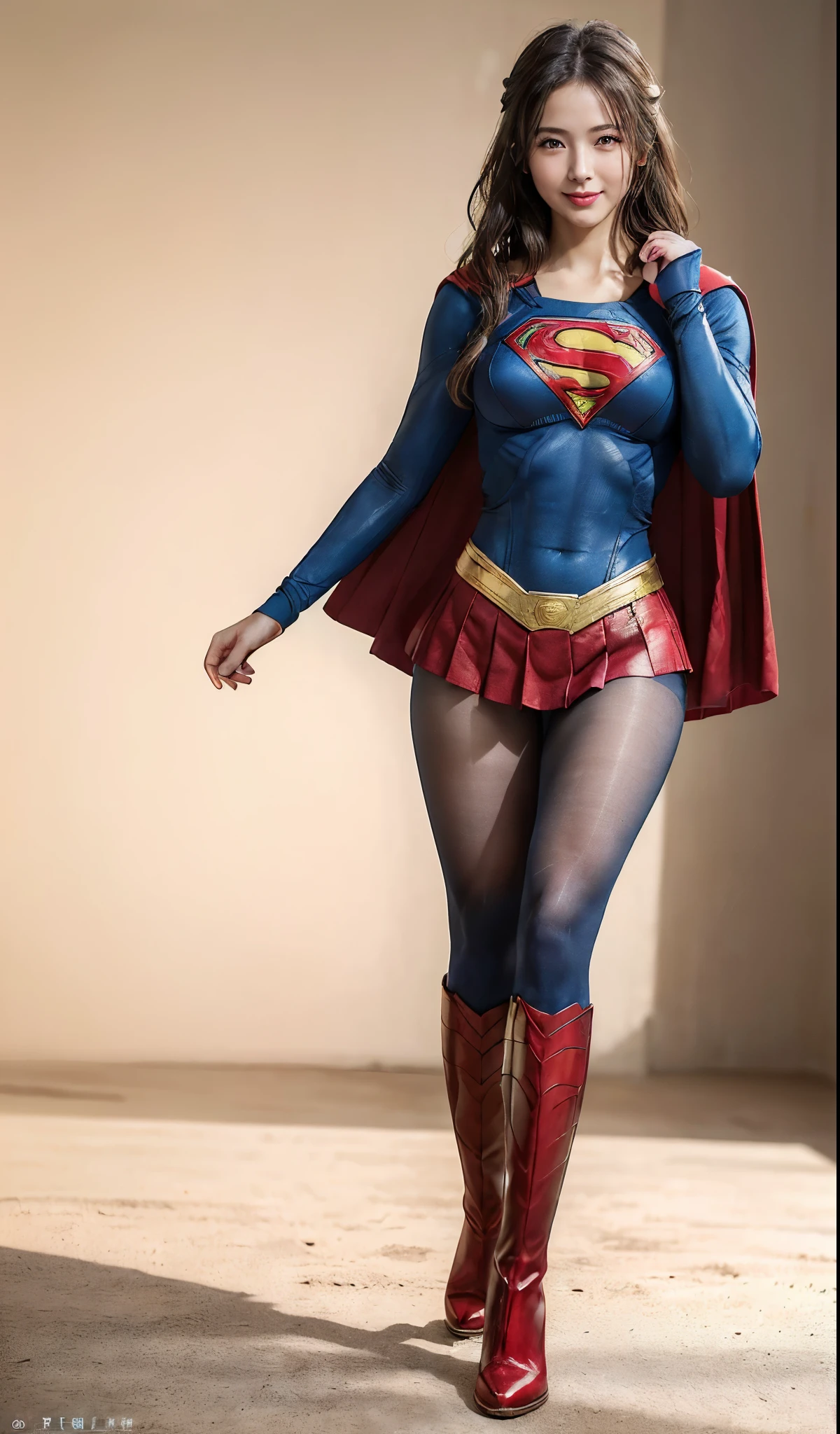 No background、(((Beautiful legs in black tights.)))、(((Legally express the beauty of your smile)))、((((Make the most of your original images)))、(((体にぴったりフィットするSupergirl Costume)))、(((Supergirl Costume)))、(((Beautiful hairstyle)))、(((She is winking cutely.)))、(((Please wear black tights....、Wear red boots)))、((Best image quality、8k))、((highest quality、8k、masterpiece:1.3))、(((Preserve background )))、Sharp focus:1.2、Beautiful woman with perfect figure:1.4、Slim Abs:1.2、Wet body:1.5、Highly detailed face and skin texture、8k