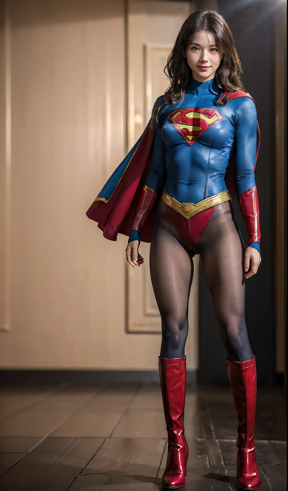 No background、(((Beautiful legs in black tights.)))、(((Legally express the beauty of your smile)))、((((Make the most of your original images)))、(((体にぴったりフィットするSupergirl Costume)))、(((Supergirl Costume)))、(((Beautiful hairstyle)))、(((She is winking cutely.)))、(((Please wear black tights....、Wear red boots)))、((Best image quality、8k))、((highest quality、8k、masterpiece:1.3))、(((Preserve background )))、Sharp focus:1.2、Beautiful woman with perfect figure:1.4、Slim Abs:1.2、Wet body:1.5、Highly detailed face and skin texture、8k