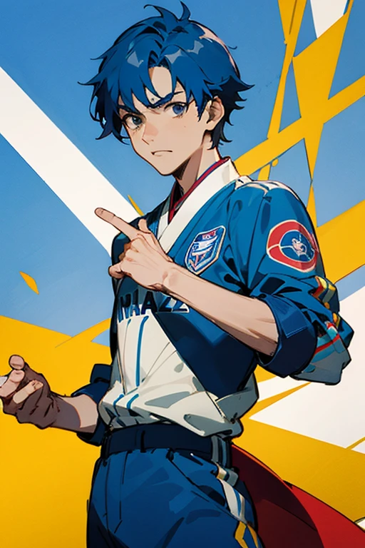 GOJO SATORU, CON POLERA DEL CRUZ AZUL ESTILO ANIME ILUSTRACION