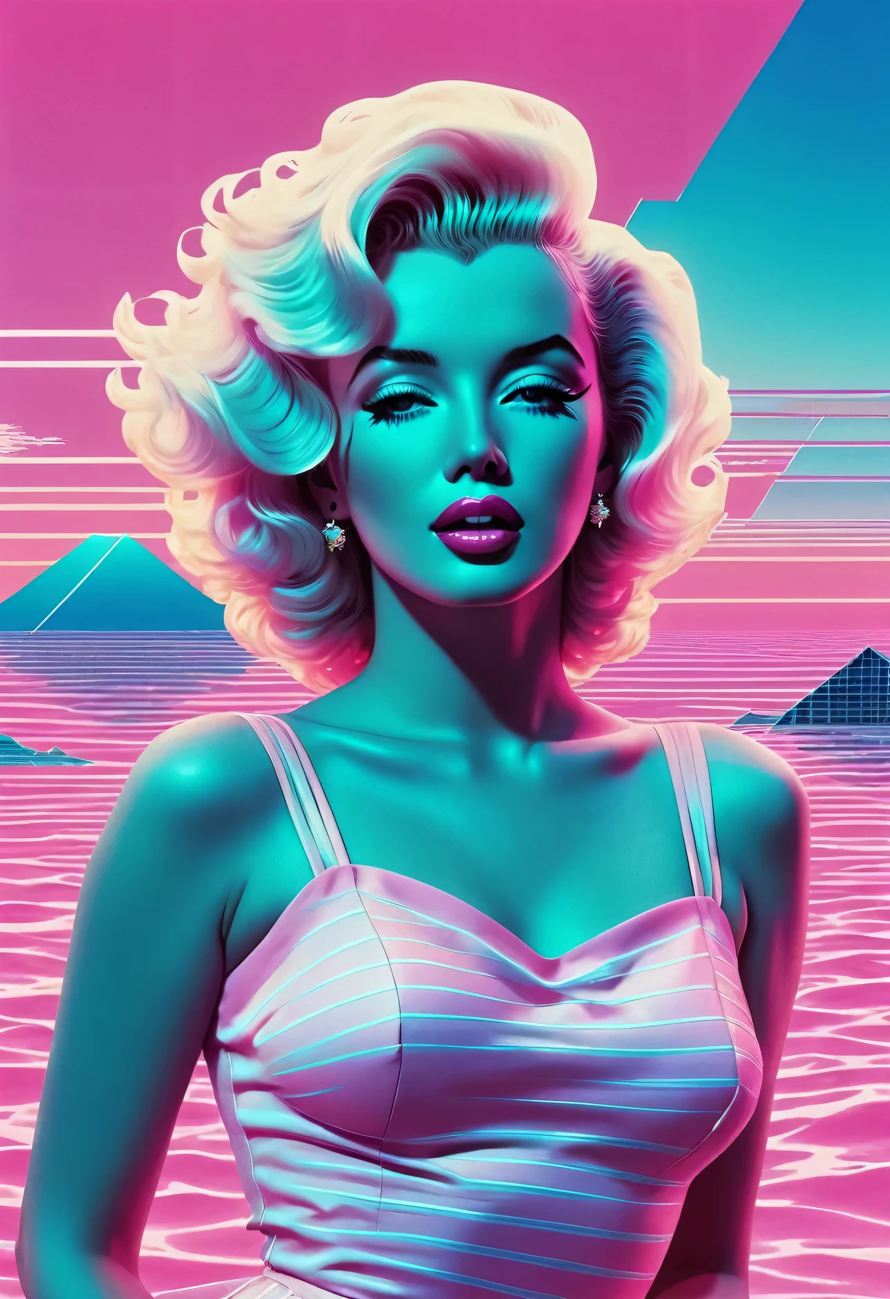 (Vaporwave Aesthetic:1.8), Beautiful vaporwave aesthetics in artwork, 80s, marilyn monroe