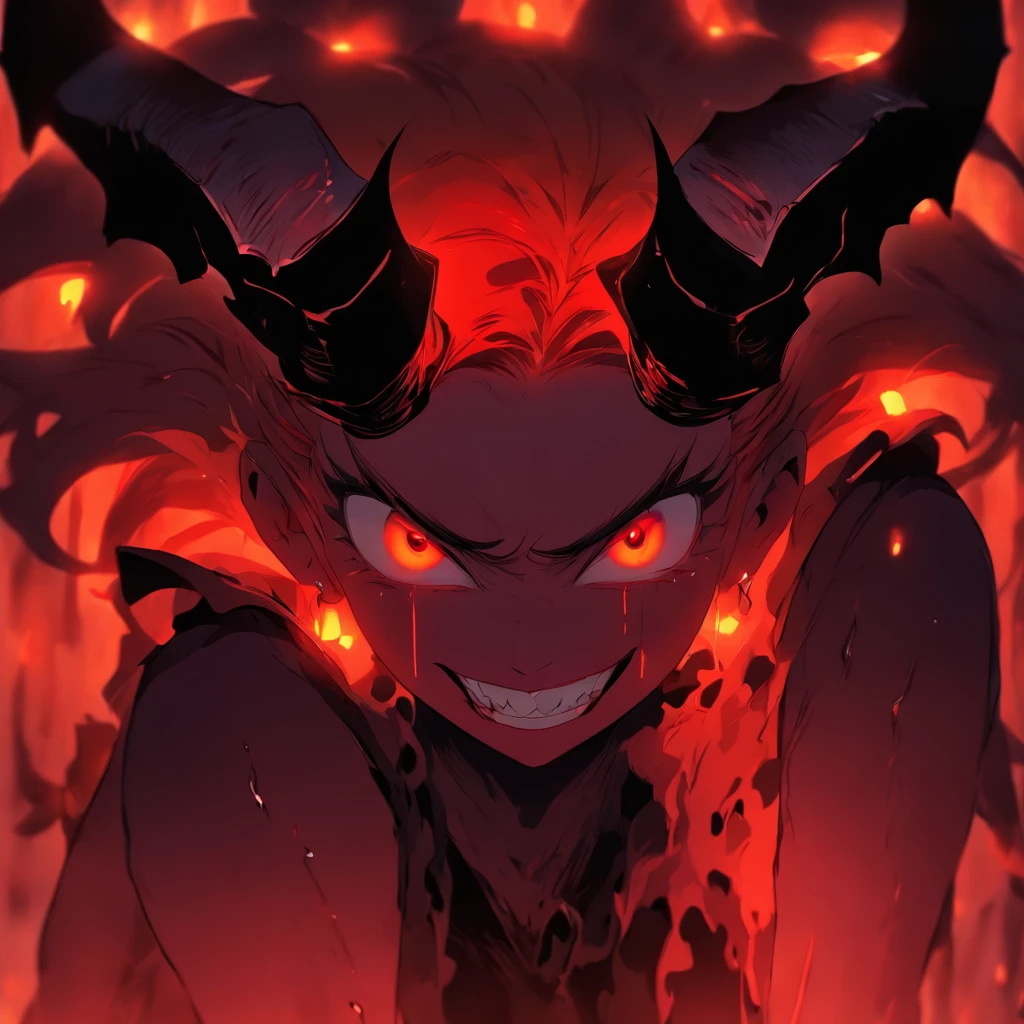 1 chica, busty big tit pelo volador, ojos rojos, bruja de fuego, sangre en la cara, light particles, lightning bolts, fondo de pantalla, vistoso, alto contraste, vampiro, sonrisa afectada, sonrisa maligna, psychopathic sonrisa afectada, psychopathic smile, cabeza inclinada nude