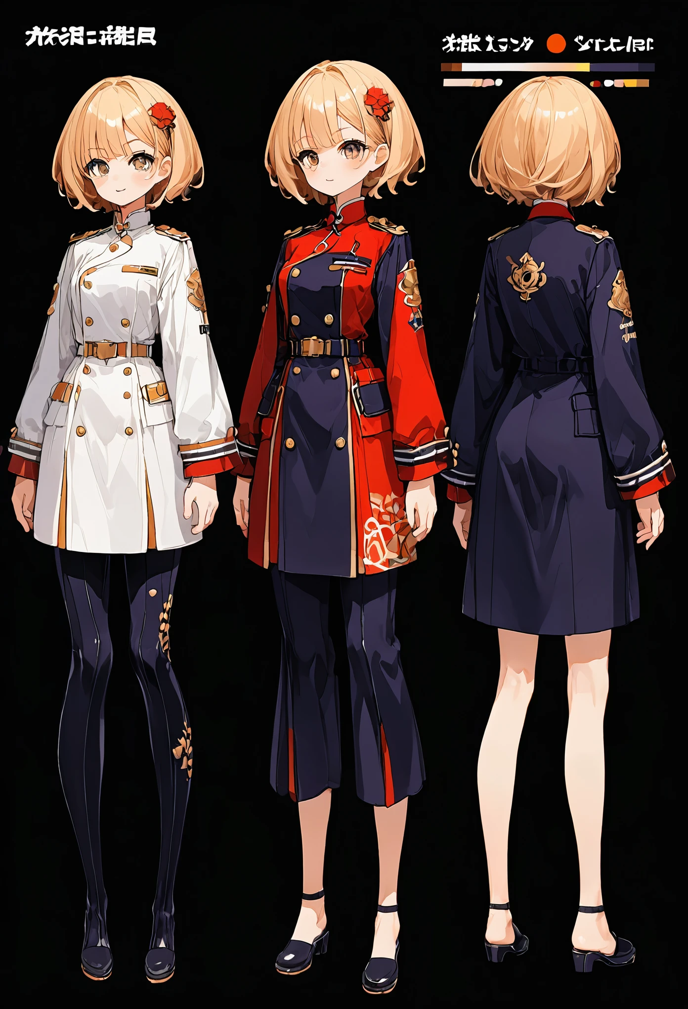 anime - style image of a character with a variety of hair and accessories, anime set style, anime character reference sheet, fantasy uniform, flat anime style, anime full body illustration, full_body!!, complete detailed body, extra detailed body, anime vtuber full body model, soft anime illustration, anime style character, clean detailed anime style,