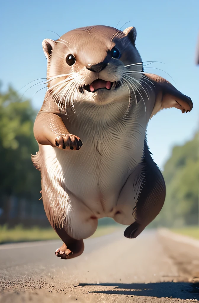 Otter running on two legs