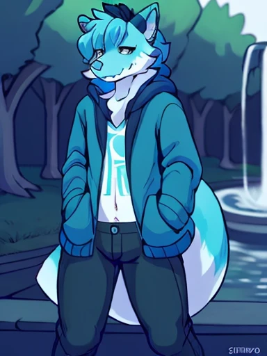 Big chest with white horns on head wearing a jacket light blue skin with blue hair and a long detail Retrospector at the park holding out his phone taking a picture of the whole general area standing near a water fountain in the park taking a picture of the park with his phone sunny day at the park ,pose))) , big chest , day, , sensual, detailed, uploaded to e621, beautiful and detailed portrait of an anthropomorphic , (((male))) uploaded to e621, zaush, foxovh, movie lighting, thicc, alone, detailed, 8k res, hires, detailed eyes, good anatomy, good perspective, towards viewer, by bebebebebe, by sicklyhypnos, by gerkk, by orf, nice hands, perfect hands, happy, romantic, ray tracing lighting, rtx on, By Bebebebebe, by SpiritD, by KOBITOWANI, b est quality, masterpiece, perfect anatomy, detai led picture)), 1femboy, , sexy body, fluffy tail, shy, horny, romantic, up close, wearing not a single bit of clothing, huge thighs,ace at the park eating Ice cream or ice pop in hot sunny day