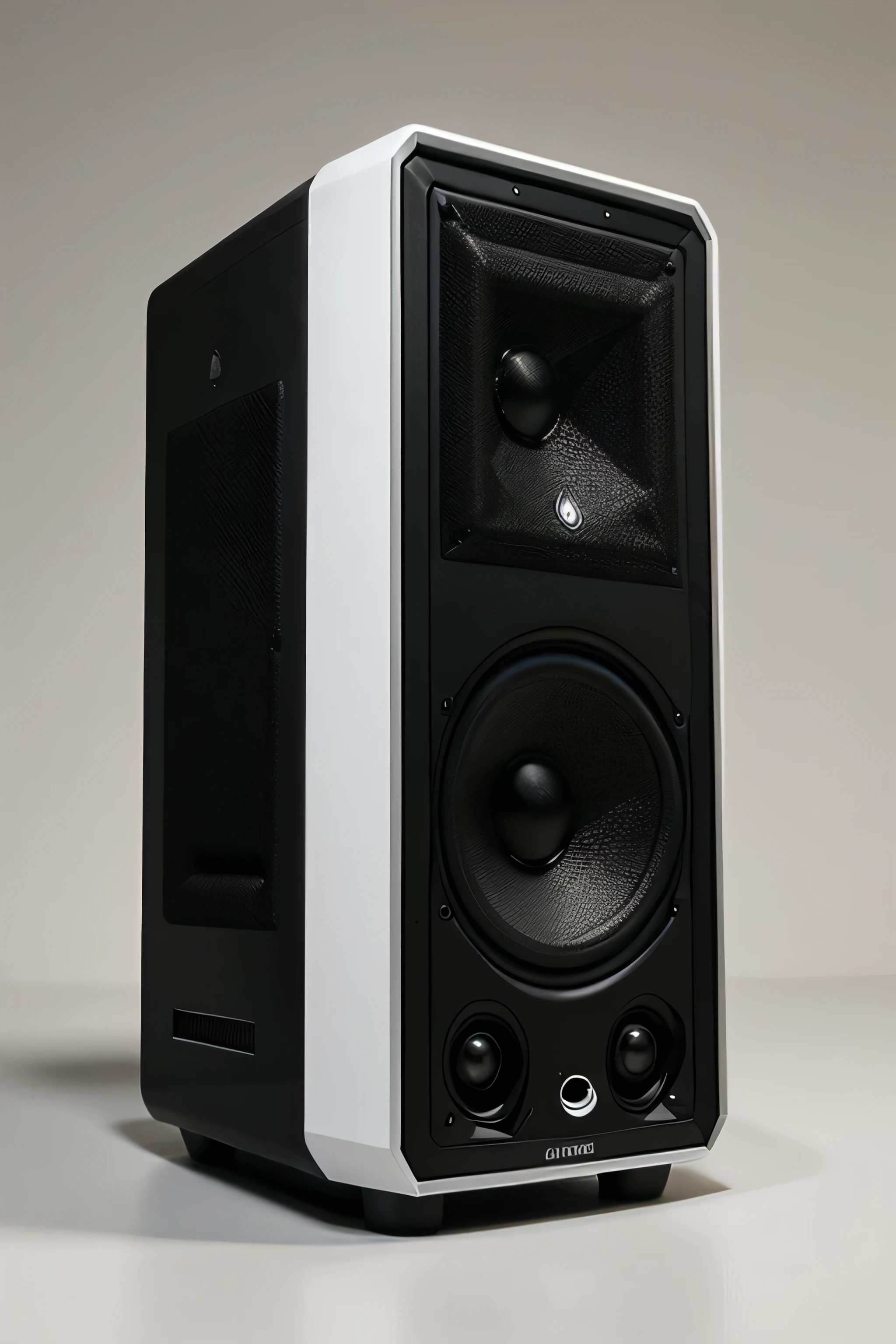1 computer speaker with 1 speaker on the front, black color isolated on a white background.