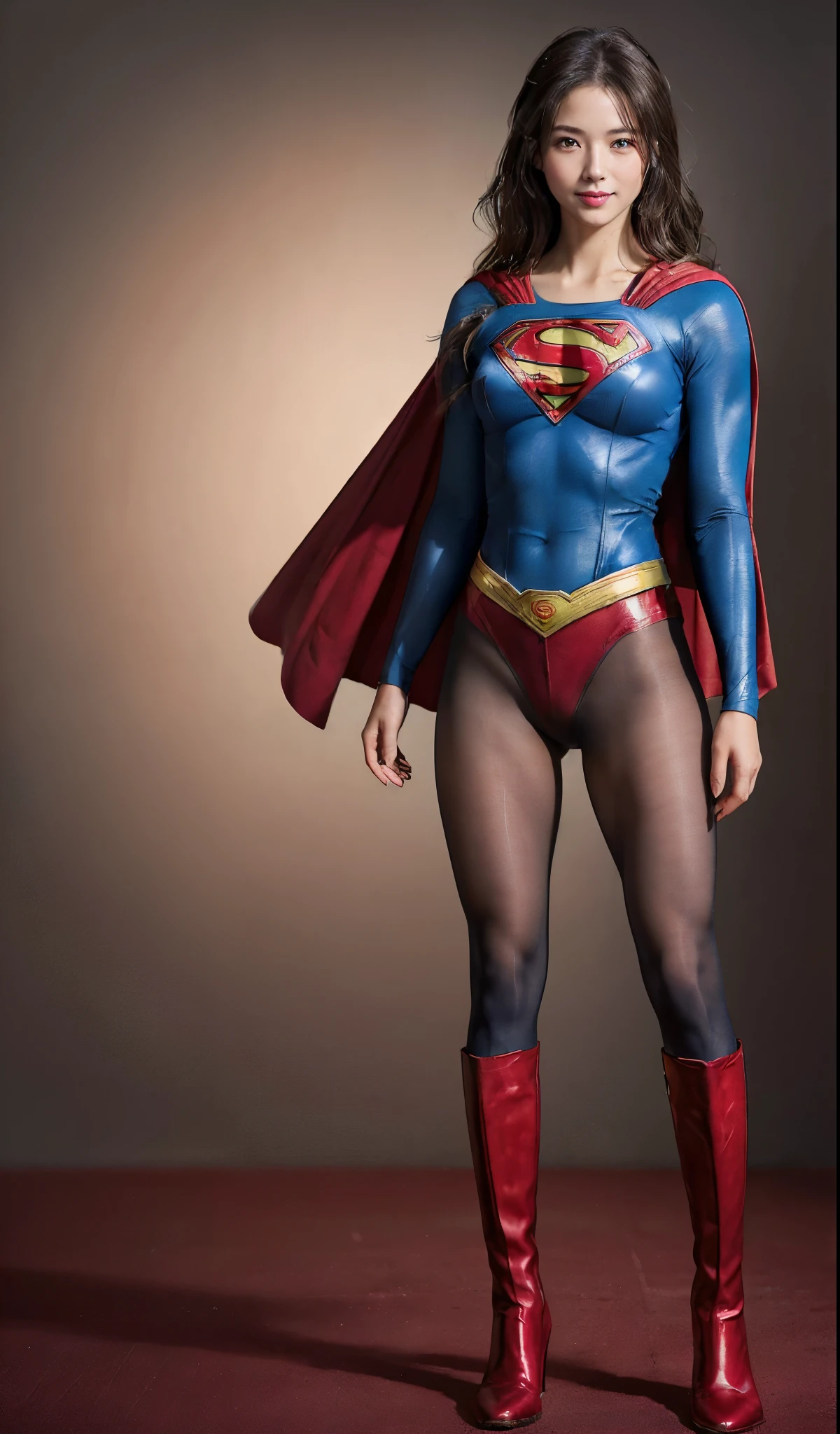 No background、(((Beautiful legs in black tights.)))、(((Legally express the beauty of your smile)))、((((Make the most of your original images)))、(((体にぴったりフィットするSupergirl Costume)))、(((Supergirl Costume)))、(((Beautiful hairstyle)))、(((She is winking cutely.)))、(((Please wear black tights....、Wear red boots)))、((Best image quality、8k))、((highest quality、8k、masterpiece:1.3))、(((Preserve background )))、Sharp focus:1.2、Beautiful woman with perfect figure:1.4、Slim Abs:1.2、Wet body:1.5、Highly detailed face and skin texture、8k