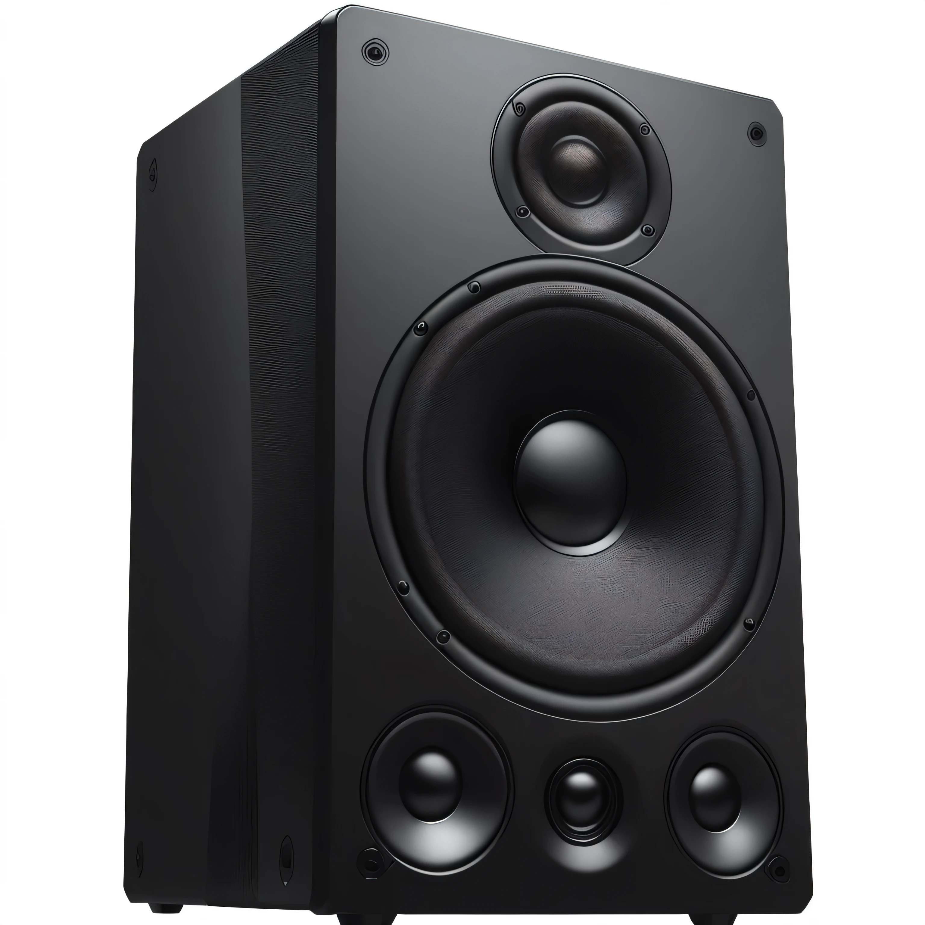 1 computer speaker with 1 speaker on the front, black color isolated on a white background.