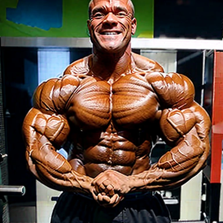 ginger bodybuilder with fiber-level detail on chest, abs and general whole muscles, hands clasped most muscular pose, hands in front