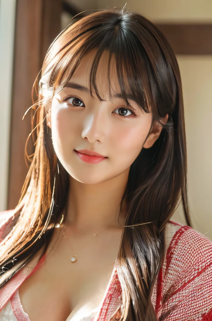 (((8k,Very detailed,Attention to detail、highest quality,masterpiece,Attention to detail))),RAW Photos & Realistic atmosphere,Beautiful dark eyes,Glossy lips,beautiful黒い Eyes,White skin、Her deep black eyes are very beautiful,Very beautiful face,Very beautiful face、Vibrant, Red face,beautiful, Glowing Lips,beautiful Eyebrows,Infinite Reality, Realistic Young Gravure Idol,Very cute woman , Young Gravure Idol, Young Gravure Idol, とても美しくてかわいいbeautiful 21 year old beauty,Incredibly beautiful and elegant,beautiful 21 year old beauty,Natural soft light,(Shiny Hair,,beautiful and kind eyes:1.5),Gentle features,Shapely breasts,Long Hair,beautiful posture,No makeup,let me'Looking at the camera,shirt,Japanese women,