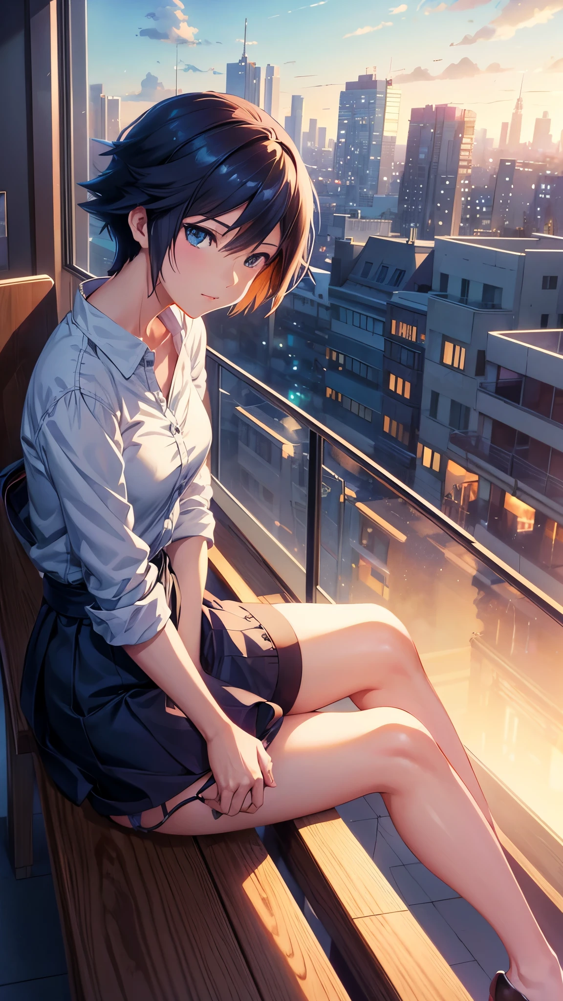 anime girl sitting on a window ledge looking out at the city, 4k anime wallpaper, 4 k manga wallpaper, lofi portrait at a window, anime wallpaper 4 k, anime wallpaper 4k, anime girl desktop background, makoto shinkai cyril rolando, anime art wallpaper 8 k, in style of makoto shinkai, ( ( makoto shinkai ) )
