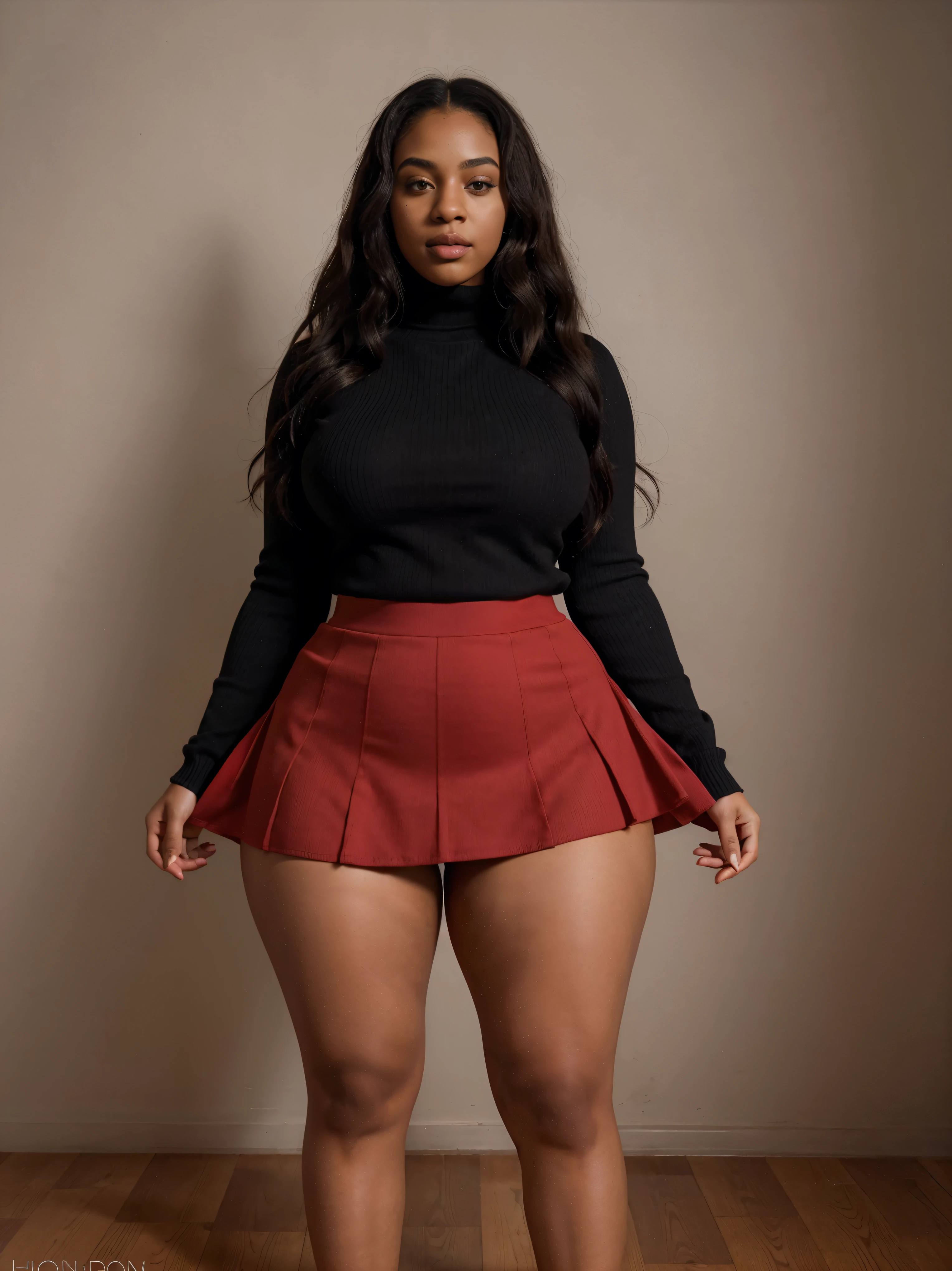 full body, red skirt, sweater red, alone, black woman, curly hair, young goddess, gorgeous black lady, gorgeous black woman, gorgeous female, light skin, beautiful goddess, 24 years old, beautiful eyebrows, brown eyes, very beautiful, fitness body, very attractive, dear, very sweet, beautiful, beautiful model posing, long hair, hourglass waist, wide legs, medium breasts, big buttocks, alone, curvy figure, beautiful thick, thick body, wide hips, thicc, curvy model, curvy accentuated booty, curvy body, skinny waist and thick hips, full body, red skirt, sweater red, alone,