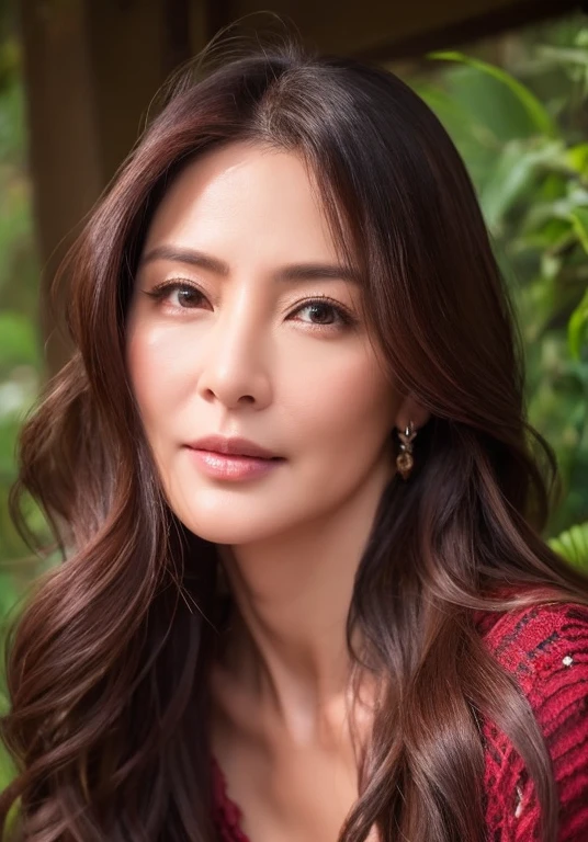 ((highest quality)), ((masterpiece)), (detailed), Beautiful Face、woman、43 years old、Supermodel body type、Fantasy、((Captive of the Devil'Study))、Hands tied:3、Hanging、Looking at the camera, wearing a grey deep V-neck ultra-thin sweater on bare skin, The skin is transparent、、Shapely round breasts, detailedな肌の質感