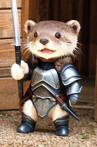 Otter in Armor，Holding a saber，nice，