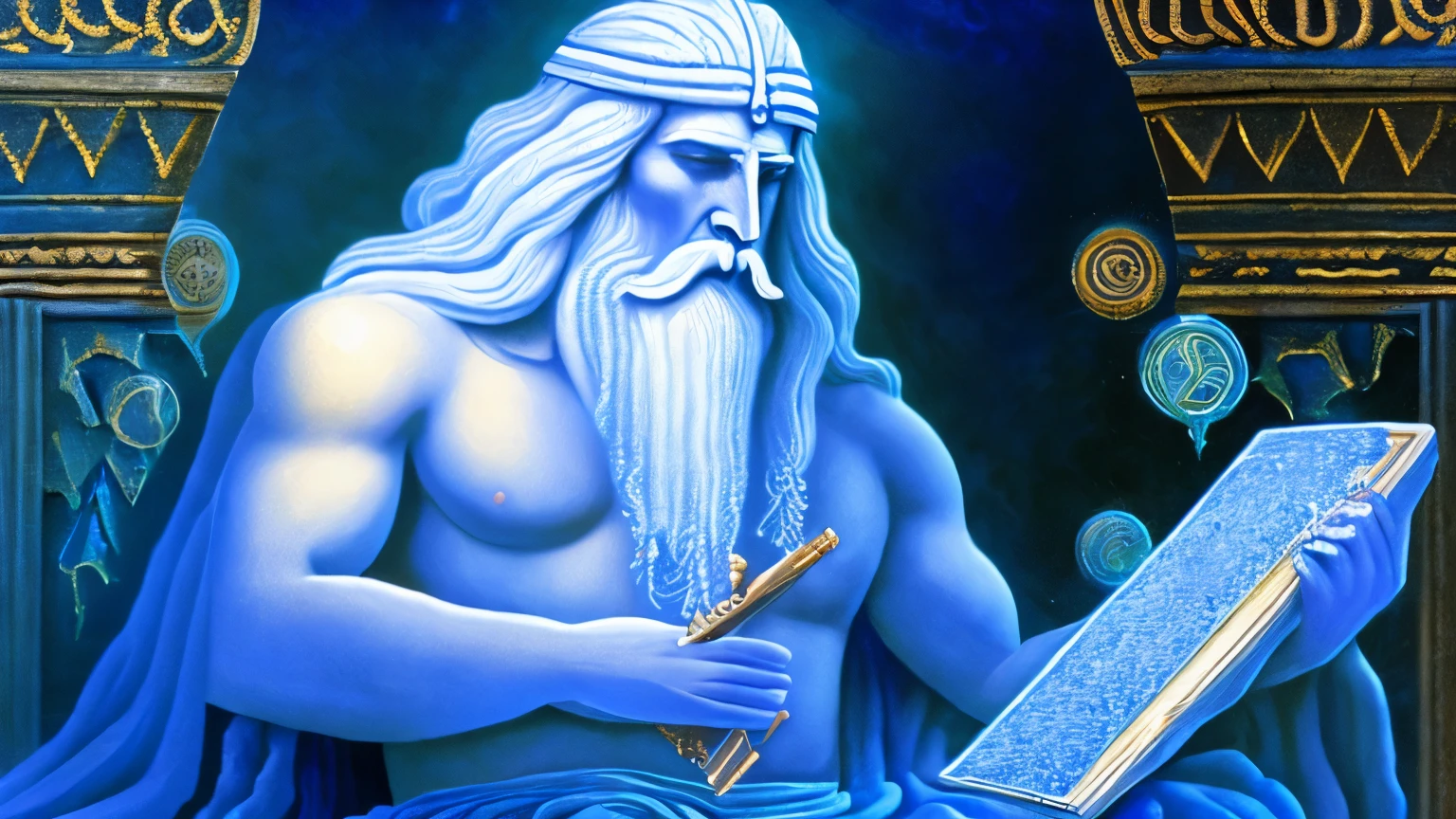 Lord Enki, in his residence, had a dream-vision. In the vision, a man appeared, shining and resplendent as the heavens. As he approached, Enki realized that it was Galzu, the one with white hair, carrying a recording stylus in his right hand and a smooth, shiny lapis lazuli tablet in his left hand.