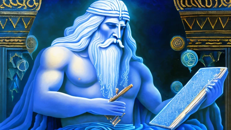 Lord Enki, in his residence, had a dream-vision. In the vision, a man appeared, shining and resplendent as the heavens. As he approached, Enki realized that it was Galzu, the one with white hair, carrying a recording stylus in his right hand and a smooth, shiny lapis lazuli tablet in his left hand.