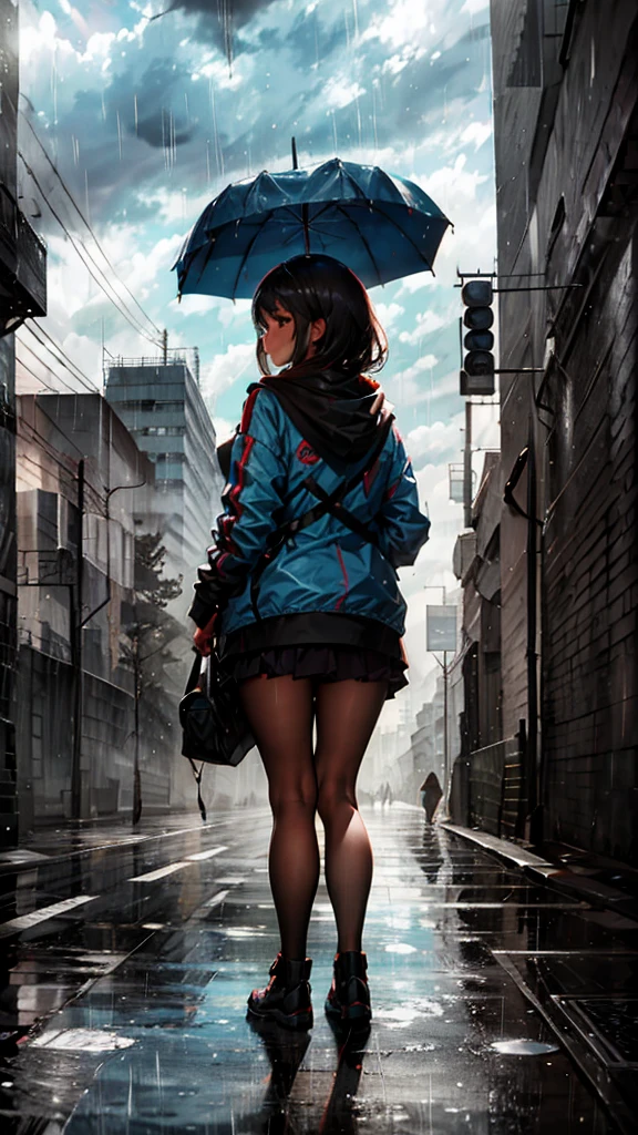 Arte grafiti de una chica bajo la lluvia