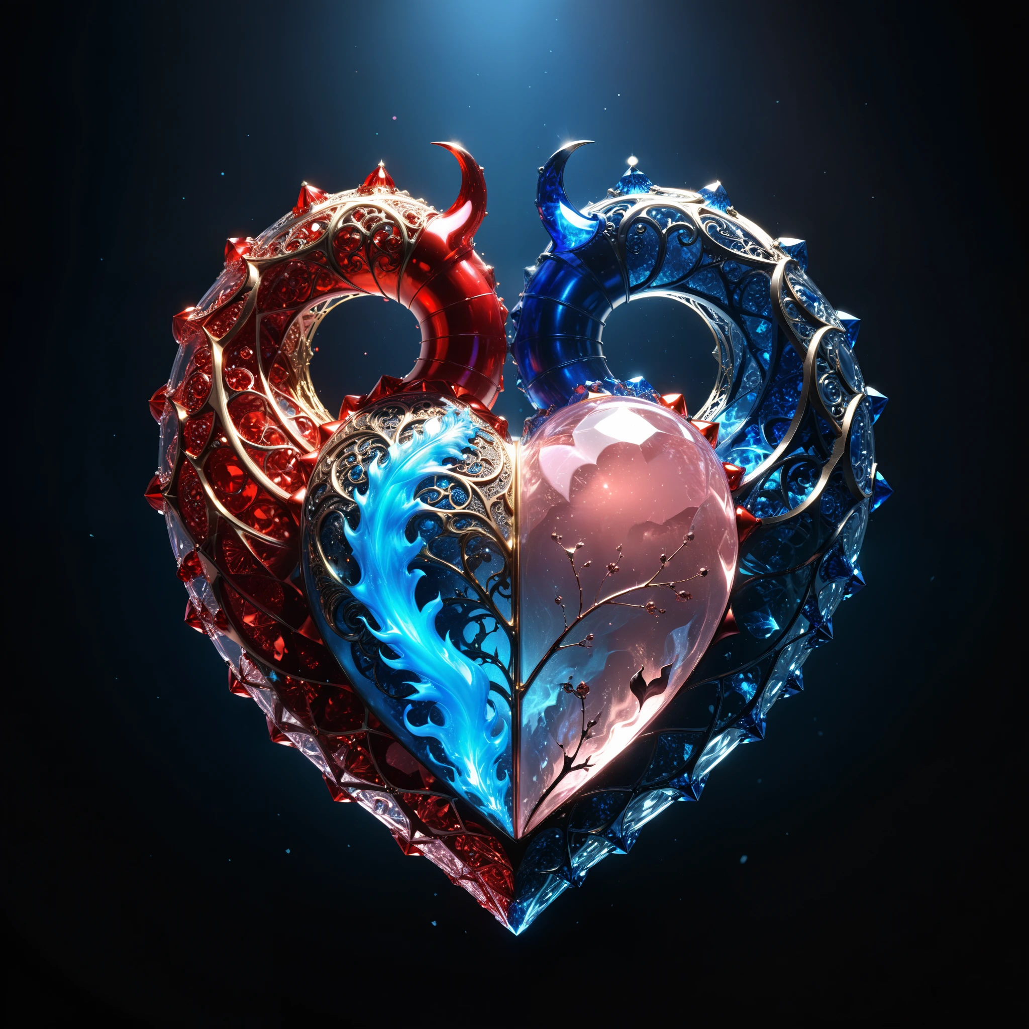in style of John Bauer,in style of Karol Bak,
conceptual design of the transparent glass human heart (organ),(blue fire heart (organ) closeup:1.4),(Flexible Polyhedron:1.3),(Rose Quartz:1.3),(blue fire draws lines:1.6),
(the red crescent moon background:1.4),sharp,sharp image,(insanely detailed and intricate, hypermaximalist, elegant, ornate, hyper realistic, super detailed:1.1),extremely detailed,Amazing resolution,8k,Ray Tracing,masterpiece,Particle Effects,Beautiful Effects,
BREAK
(darkness:1.4),(extreme shadows:1.4),(Best Shadow:1.4),dark atmosphere,