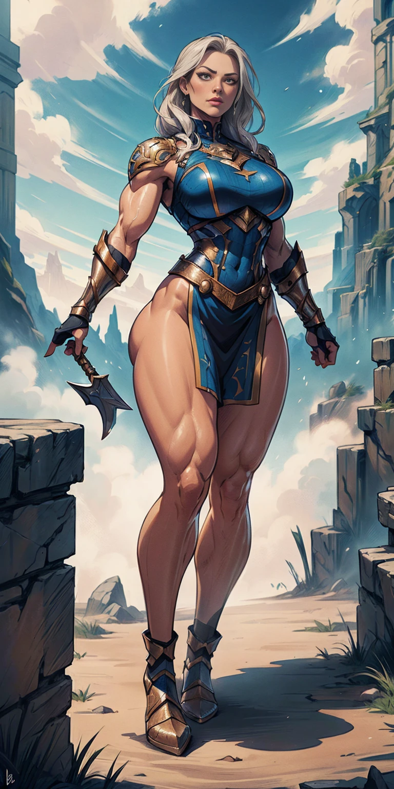 full body standing symmetrical beautiful woman, hyper realistic, 1girl, Asgard, Valkyrie, Lady Knight, correct anatomy, epic fantasy digital art, tmasterpiece, 8k, high definition resolution, detailed drawing, superior quality, epic composition, muscular body, muscular turned arms behind body