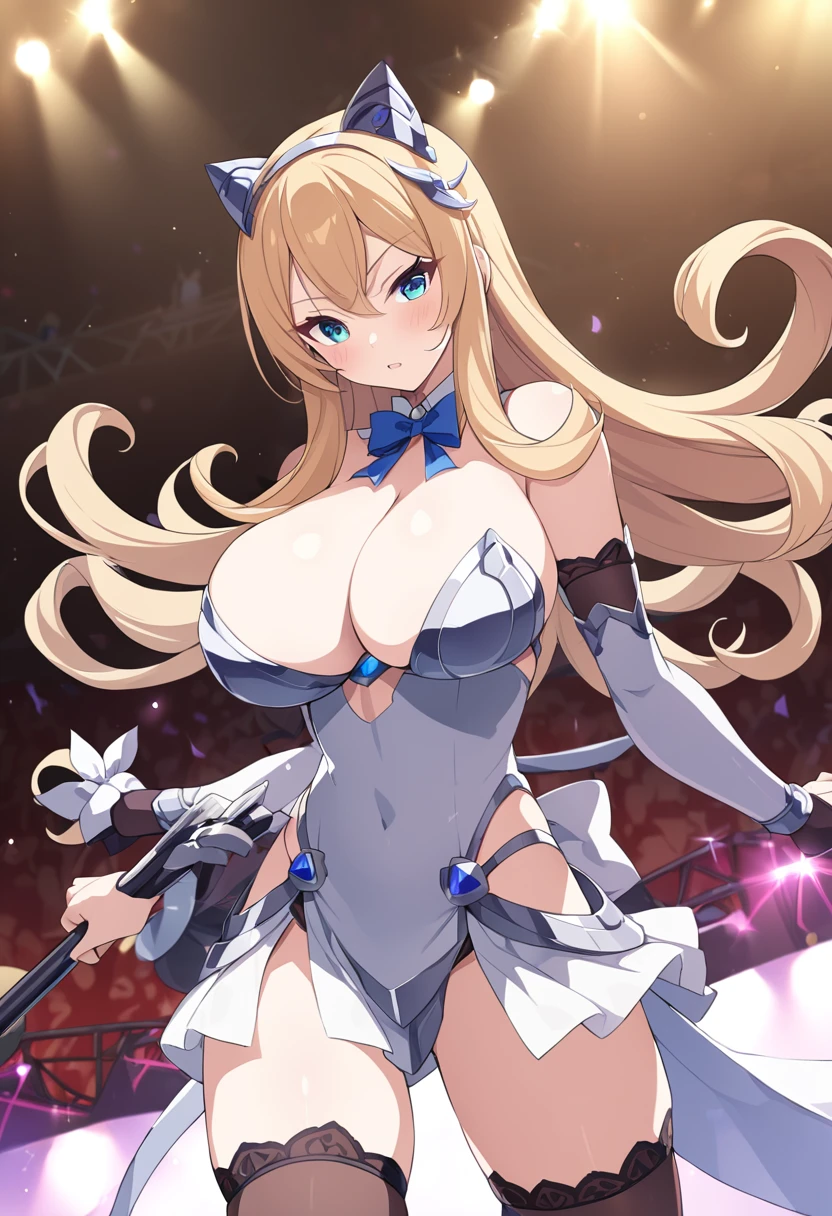 ElinaVance, flipped hair, long hair, aqua eyes, blonde hair,, large breasts, live stage, solo、for