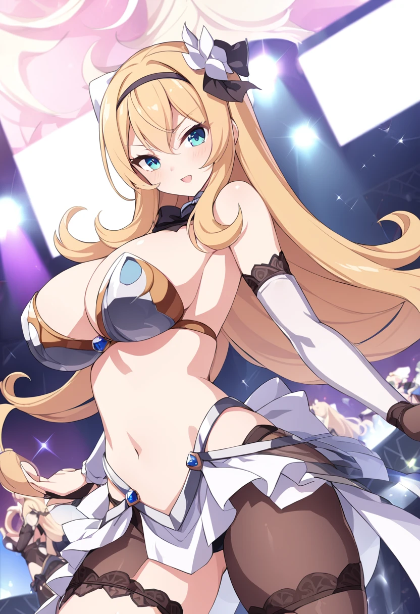 ElinaVance, flipped hair, long hair, aqua eyes, blonde hair,, large breasts, live stage, solo、for