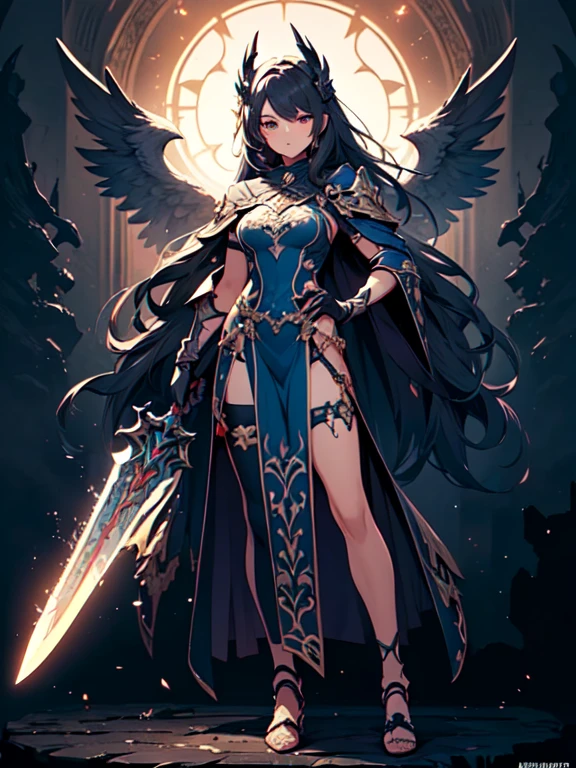 Design a layout showcase Gaming character, (1girl). Golden+Purle clothes, stylish and unique, ((showcase weapon:1.4)), magic staff, (masterpiece:1.2), (best quality), 4k, ultra-detailed, (Step by step design, layout art:1.5), (luminous lighting, atmospheric lighting), magican, ((glove full hands)), (((revealing clothes:1.3))), vambraces, armored legwear, (((full_body_shot:1.4)))
