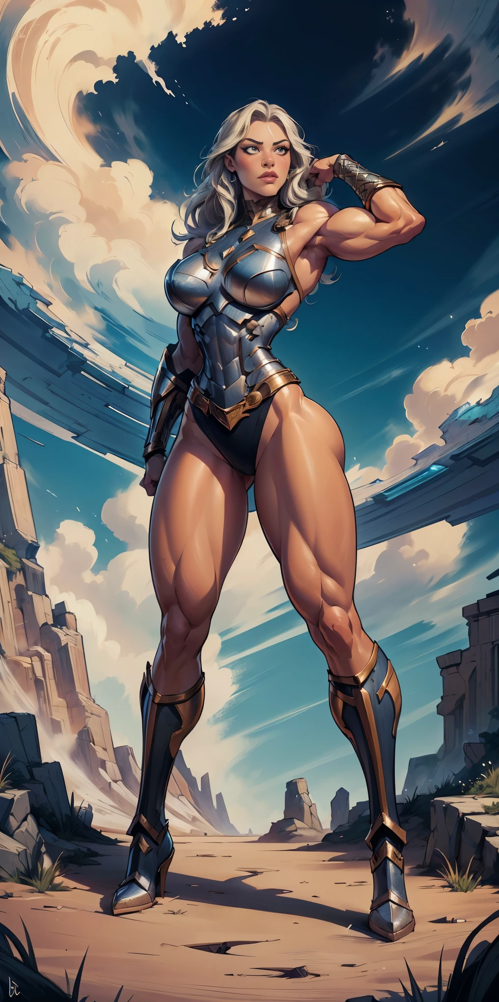 full body standing symmetrical beautiful woman, hyper realistic, 1girl, Asgard, Valkyrie, Lady Knight, correct anatomy, epic fantasy digital art, tmasterpiece, 8k, high definition resolution, detailed drawing, superior quality, epic composition, muscular body, muscular turned arms behind body