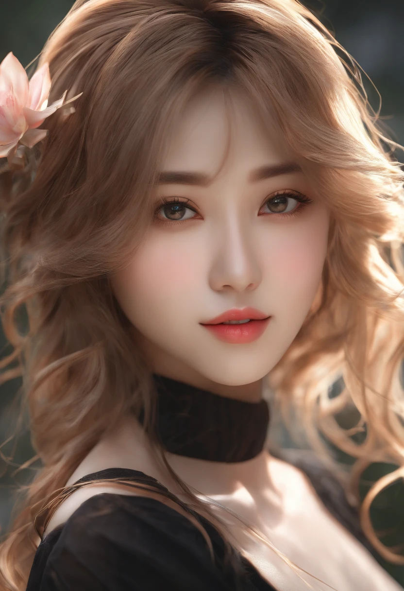 Image of a woman with long hair and a black top, 3D realistic anime, photorealistic anime girl rendering, 8k portrait render, Realistic 3D anime style, smooth cg art anime, young realistic anime girl, Realistic. Cheng Yi, photorealistic anime, beautiful realistic face, hyper-realistic anime, stunning portrait of anime face, beautiful realistic face