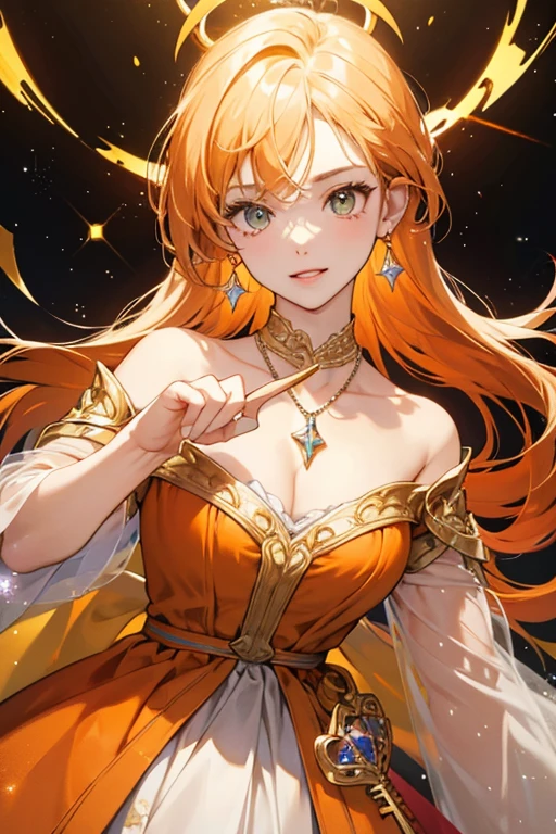  her key has changed to having a lighter colour of orange, no matter in necklace state or enlarged form. The adorning gem has also changed colour to yellow.  SPARKLE; GLITTER