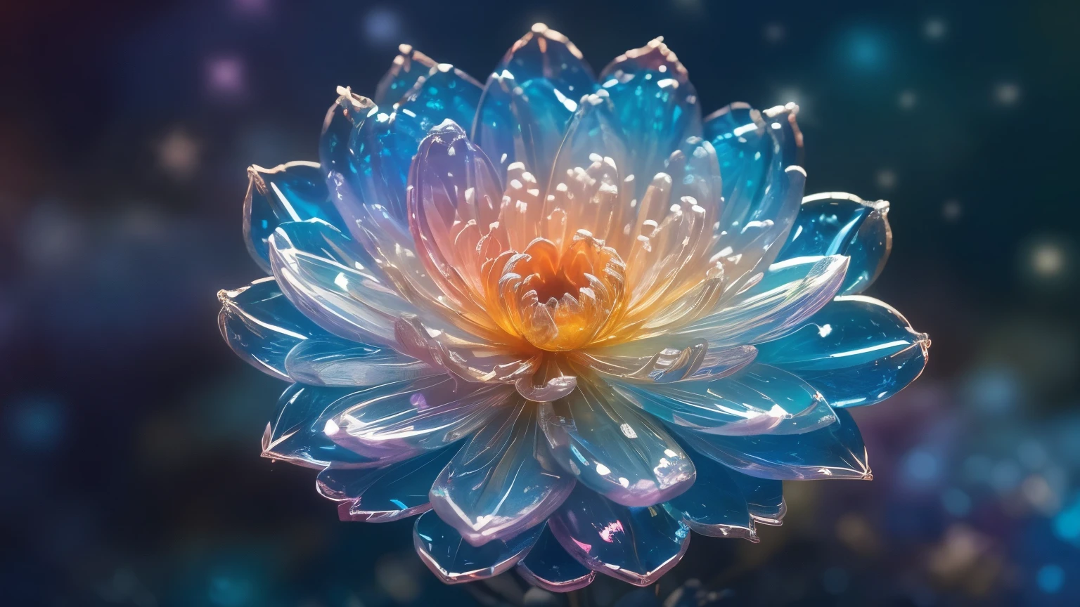 crystal blossom flower,
fantasy, galaxy, transparent, 
shimmering, sparkling, splendid, colorful, 
magical photography, dramatic lighting, photo realism, ultra-detailed, 4k, Depth of field, High-resolution