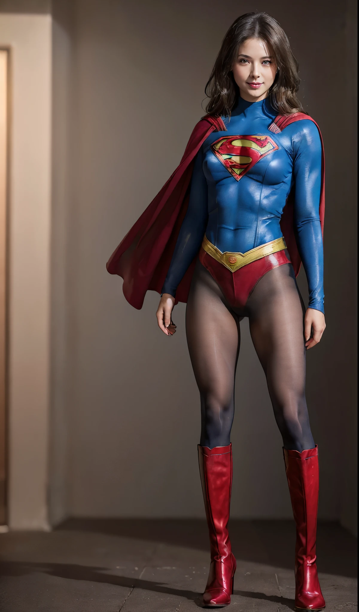 No background、(((Beautiful legs in black tights.)))、(((Legally express the beauty of your smile)))、((((Make the most of your original images)))、(((体にぴったりフィットするSupergirl Costume)))、(((Supergirl Costume)))、(((Beautiful hairstyle)))、(((She is winking cutely.)))、(((Please wear black tights....、Wear red boots)))、((Best image quality、8k))、((highest quality、8k、masterpiece:1.3))、(((Preserve background )))、Sharp focus:1.2、Beautiful woman with perfect figure:1.4、Slim Abs:1.2、Wet body:1.5、Highly detailed face and skin texture、8k