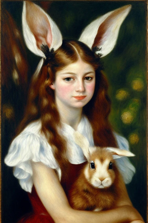 Animal,Bunny long ears ,white ,red eyes ,creepy , Art By Pierre-Auguste Renoir
