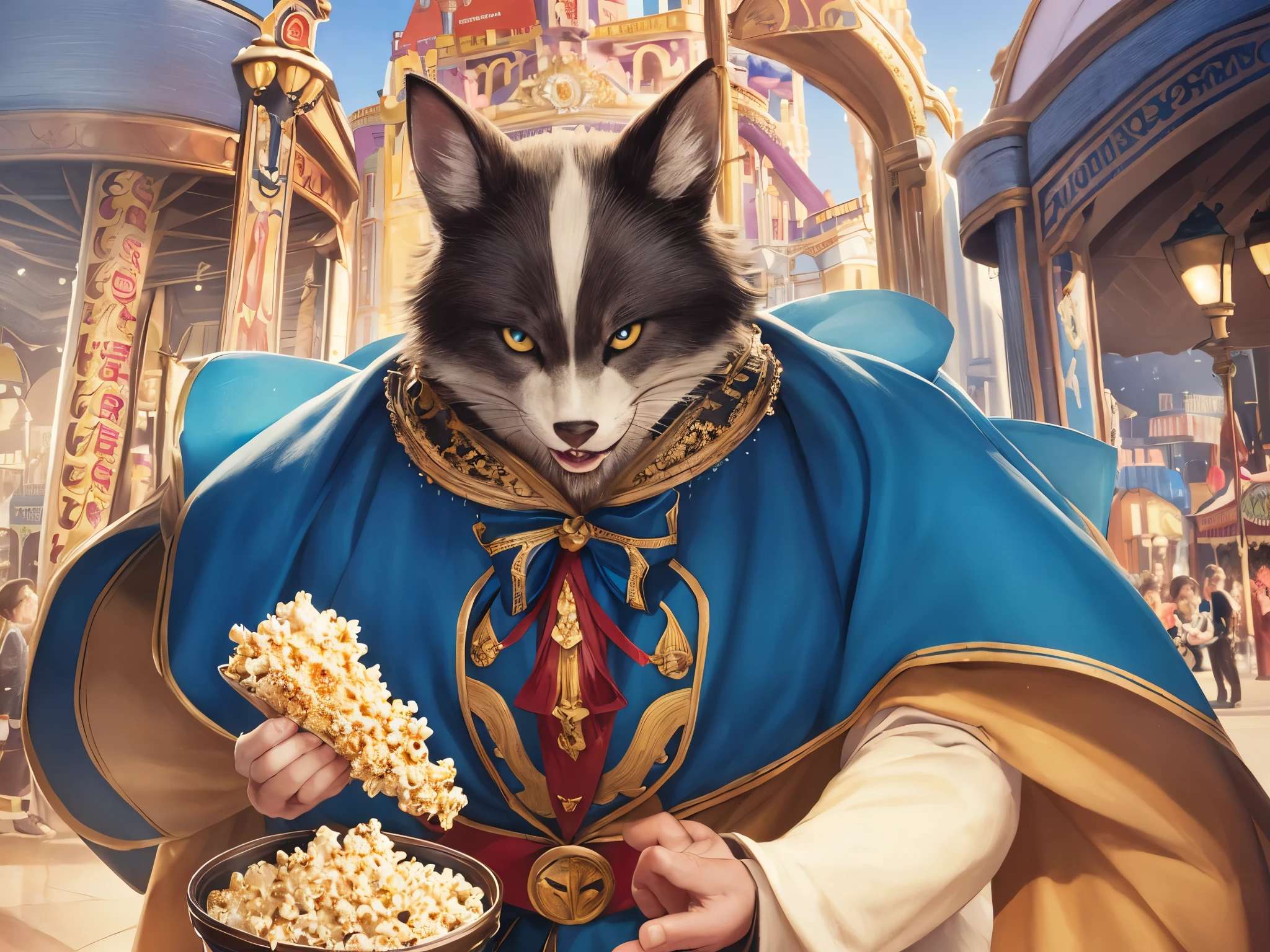 highest quality, highest quality, High-quality illustrations, masterpiece, Ultra-high resolution, Detailed Background, Detailed Background, Popcorn、amusement park, Disneyland, Group shot:0.5, 6+boy, 6+girl, Popcornを持っている、Happy, Joyful, Absurd(Very exquisite beautiful face and eyes)Perfect Anatomy(A photo I took with my friends)(kemono, Furry Personification)Selfie:0.5,