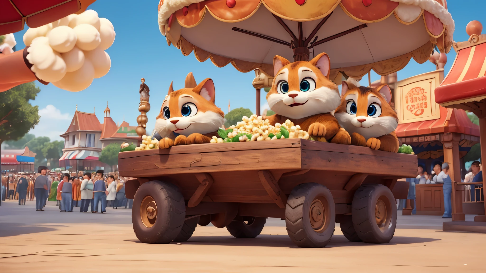 highest quality, highest quality, High-quality illustrations, masterpiece, Ultra-high resolution, Detailed Background, Detailed Background, Popcorn、amusement park, Disneyland, Group shot:0.5, 6+boy, 6+girl, Popcornを持っている、Happy, Joyful, Absurd(Very exquisite beautiful face and eyes)Perfect Anatomy(A photo I took with my friends)(kemono, Furry Personification)Selfie:0.5,