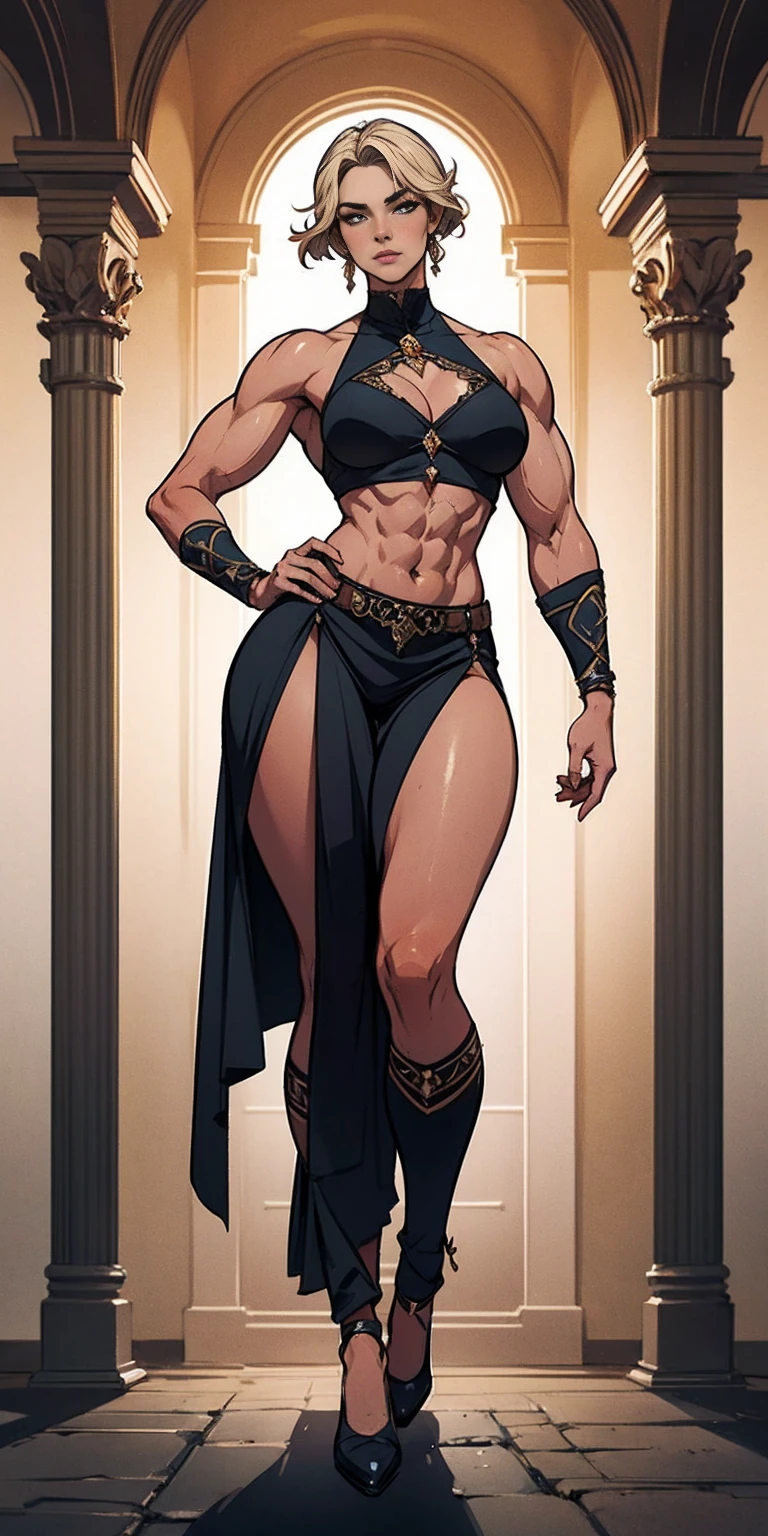 full body standing symmetrical beautiful woman, hyper realistic, 1girl, Asghar, Valkyrie, Lady Knight, correct anatomy, epic fantasy digital art, masterpiece, 8k, high definition resolution, detailed drawing, superior quality, epic composition, muscular body, muscular turned arms behind body