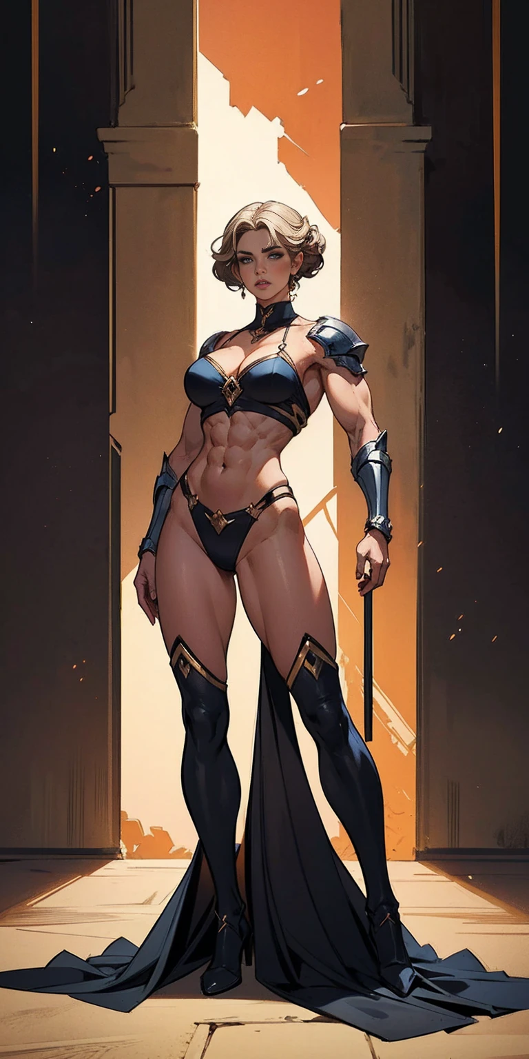 full body standing symmetrical beautiful woman, hyper realistic, 1girl, Asghar, Valkyrie, Lady Knight, correct anatomy, epic fantasy digital art, masterpiece, 8k, high definition resolution, detailed drawing, superior quality, epic composition, muscular body, muscular turned arms behind body