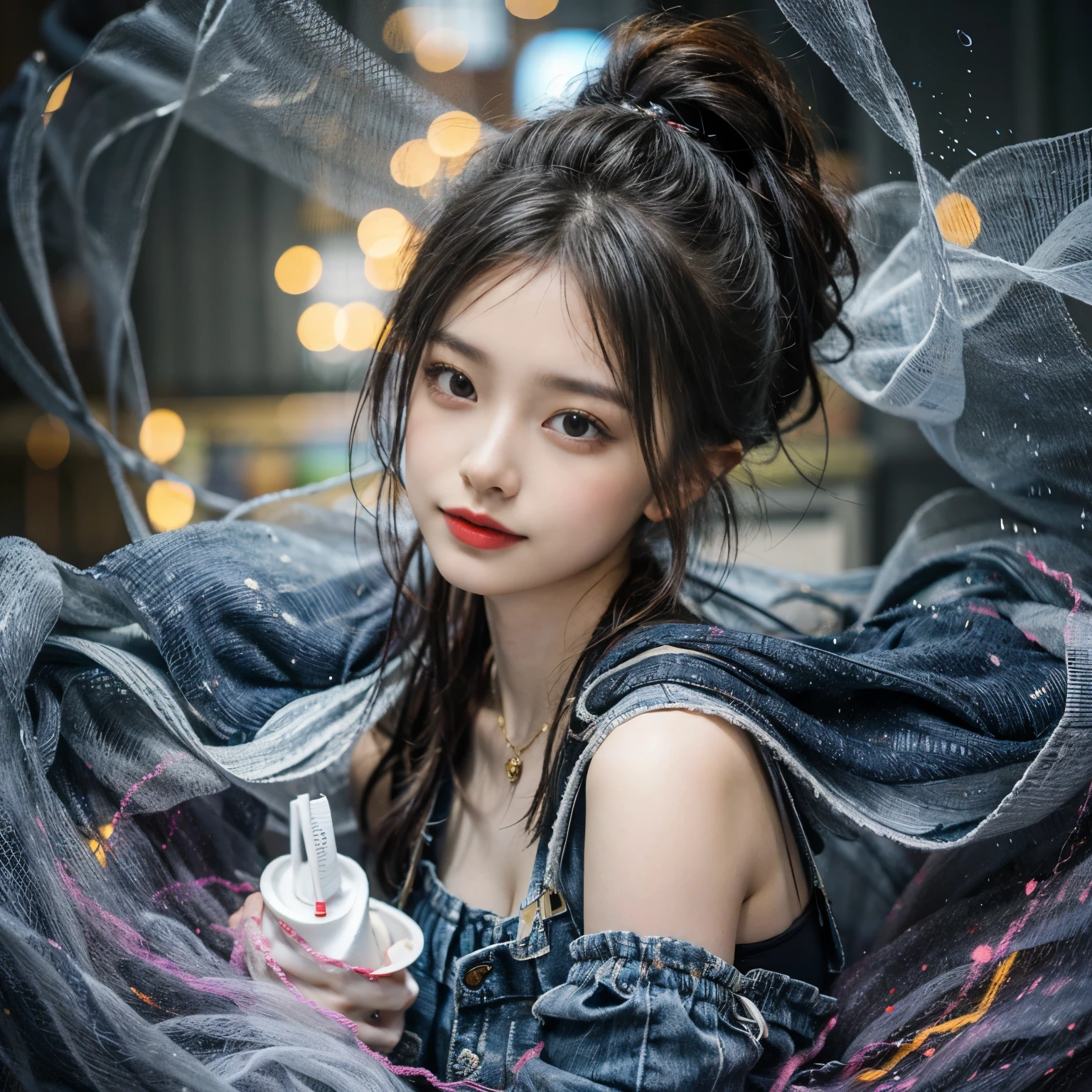 1 girl、Super cute and beautiful young woman with idol hairstyle、Big Breasts、Full body portrait、Tight white tights、Anatomically correct body structure、Anatomically correct fingers、smile、Very detailed、4k、8k、High resolution、masterpiece:1.2、Super detailed、Photorealistic、Photorealistic:1.37、HDR、UHD 、Studio Lighting、Ultra Definition Painting、Sharp focus、Physically Based Rendering、Detailed Description、professional、Bright colors、Bokeh、Full Body Portrait、cute、cute、Adorable、colorful、Shiny、Shiny、Glowing Skin、Perfect Skin、Captivating eyes、Luscious Lips、Big Breasts、Provocative pose、erotic、dynamic、Whimsical、Whimsical、Playful、fun、Hilarious、happy、Vibrant、bright、Magic