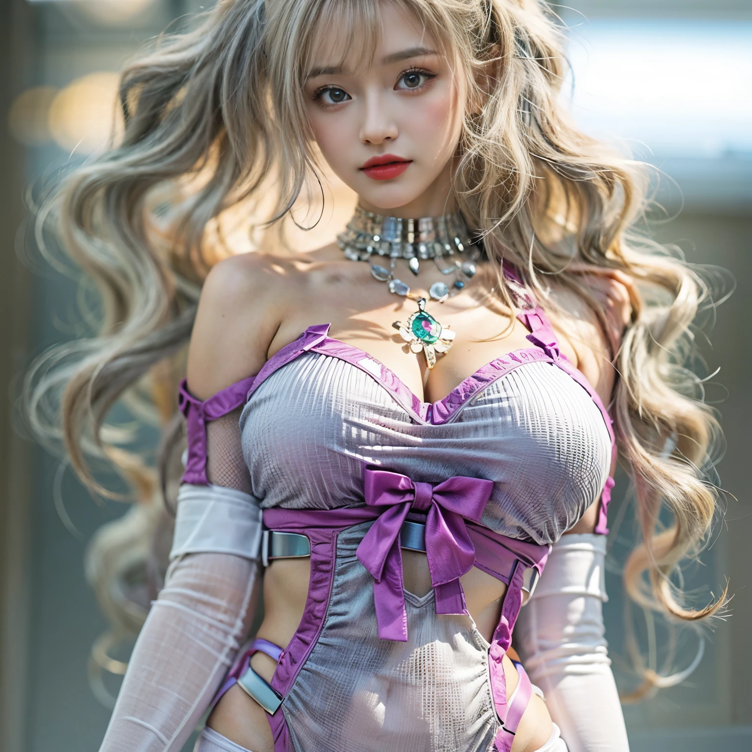 1 girl、Super cute and beautiful young woman with idol hairstyle、Big Breasts、Full body portrait、Tight white tights、Anatomically correct body structure、Anatomically correct fingers、smile、Very detailed、4k、8k、High resolution、masterpiece:1.2、Super detailed、Photorealistic、Photorealistic:1.37、HDR、UHD 、Studio Lighting、Ultra Definition Painting、Sharp focus、Physically Based Rendering、Detailed Description、professional、Bright colors、Bokeh、Full Body Portrait、cute、cute、Adorable、colorful、Shiny、Shiny、Glowing Skin、Perfect Skin、Captivating eyes、Luscious Lips、Big Breasts、Provocative pose、erotic、dynamic、Whimsical、Whimsical、Playful、fun、Hilarious、happy、Vibrant、bright、Magic